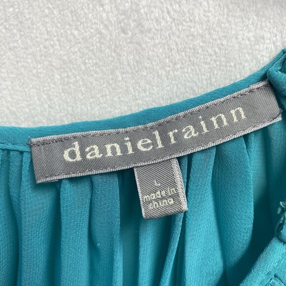 Daniel Rainn Pleated Sheer Batwing Sleeves Blouse Women Large Green Smocked Back - Picture 11 of 16